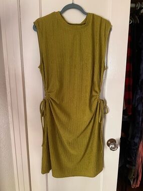 Sleeveless Side-Tie Ribbed Dress in Olive